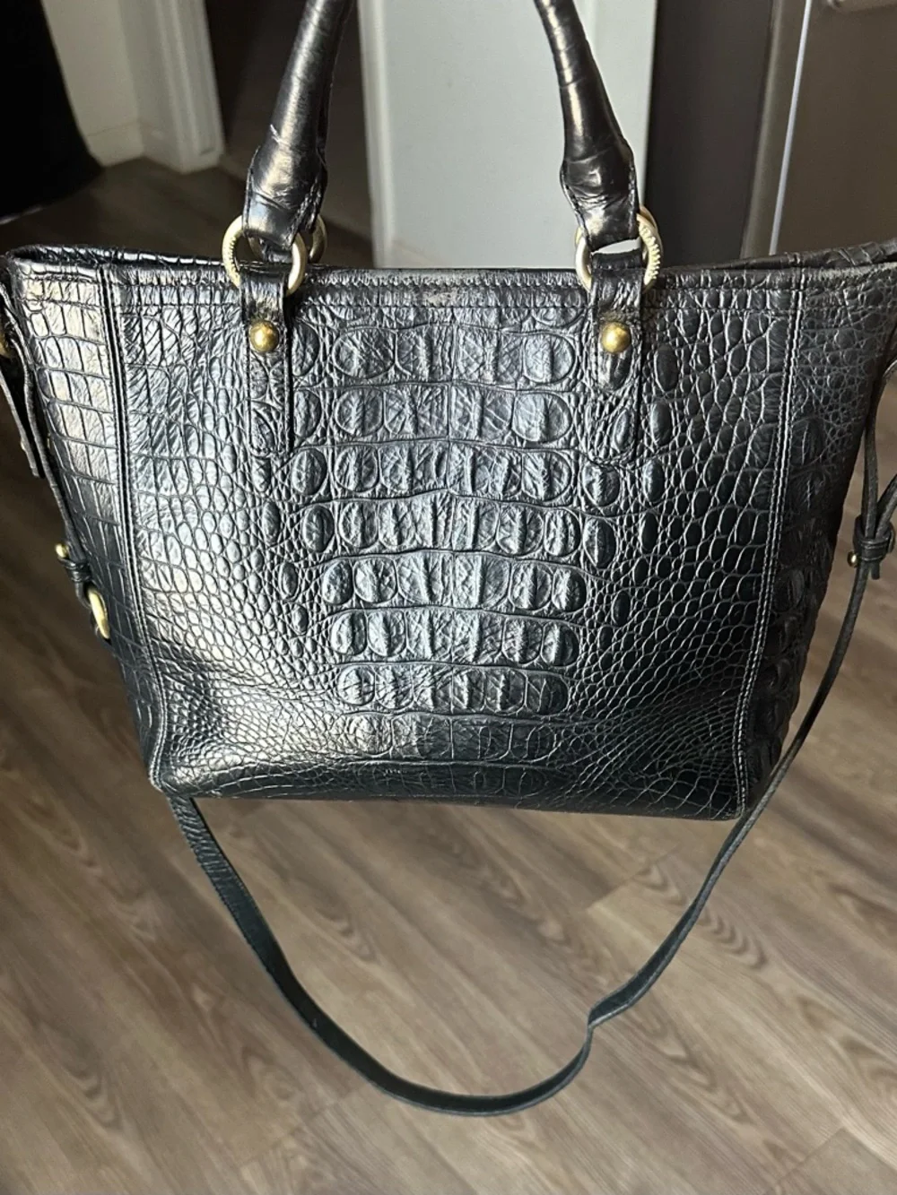 Brahmin Mini Arno Black Melbourne Croc-Embossed Leather Satchel - Picture 8 of 12